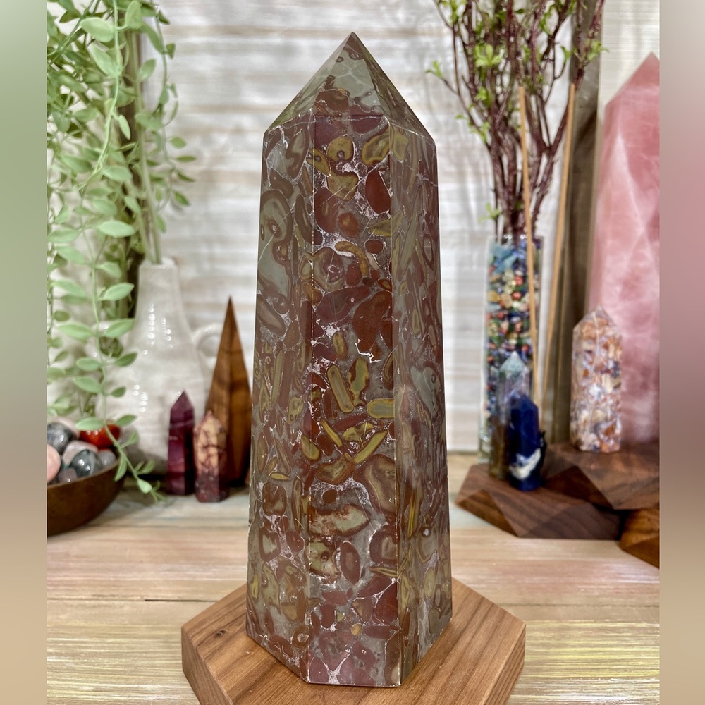 0882 Bamboo Leaf Jasper Crystal Tower - Large 8-3/4 Inches Tall, 4 Pounds